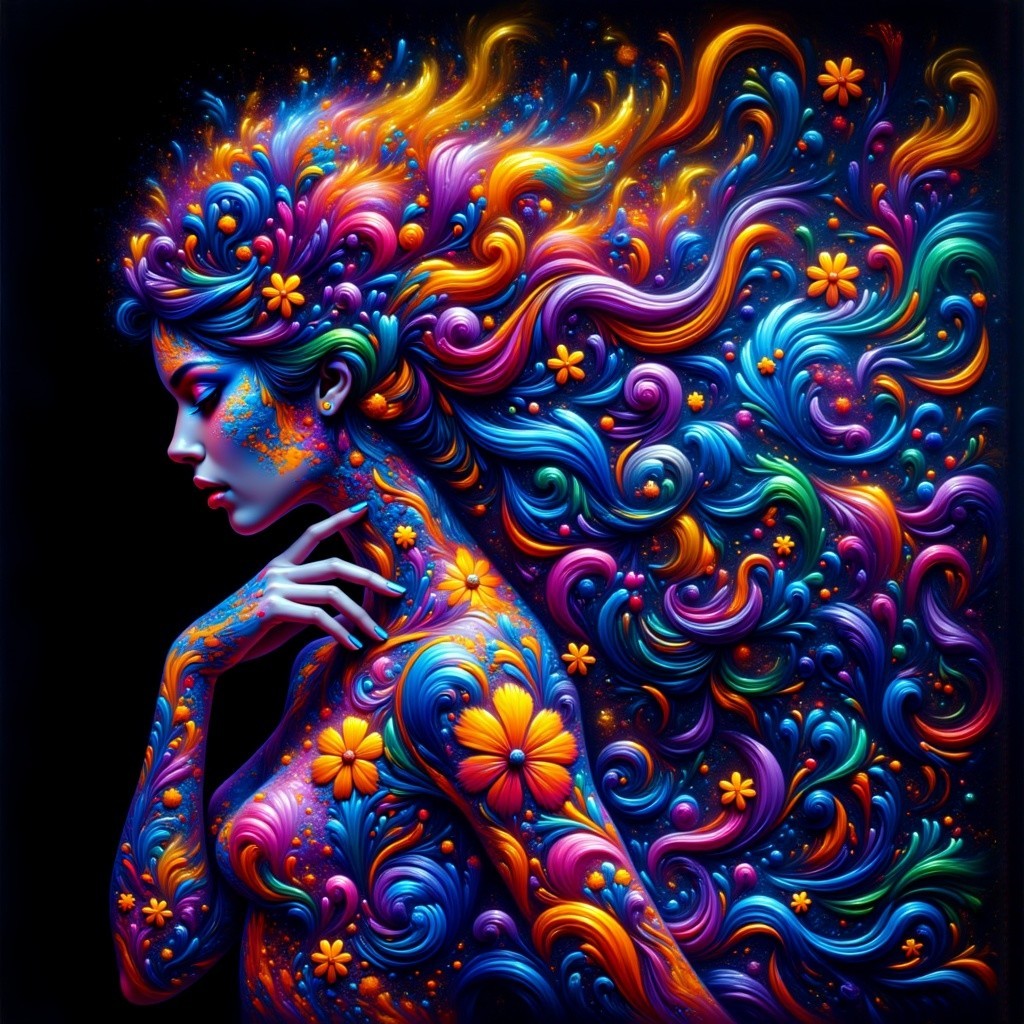 Intricate Portrait of a Woman with Colorful Hair