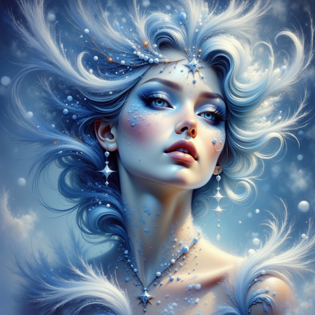 Fantastical portrait of a woman with blue features