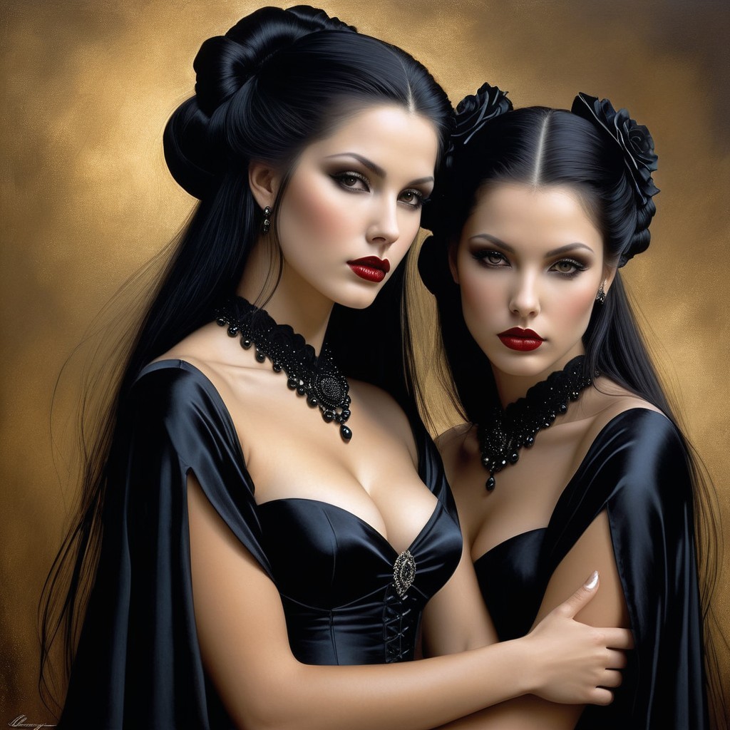 Gothic Elegance of Two Women in Black Dresses