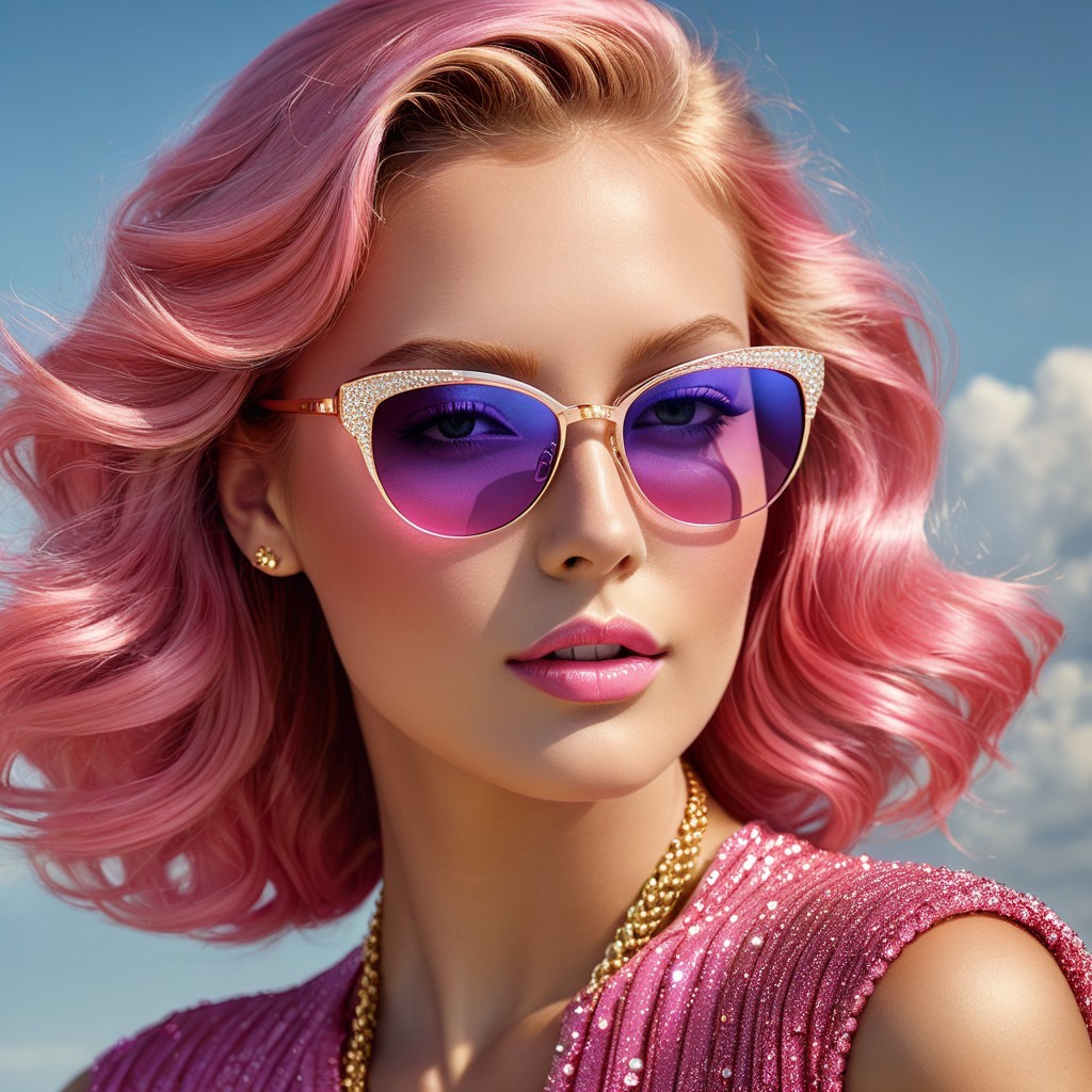 Glamorous Woman with Pink Hair and Stylish Sunglasses