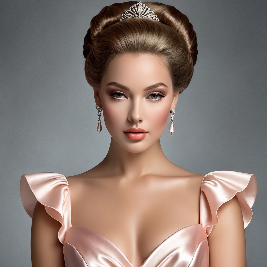 Elegant young woman in pink gown with tiara