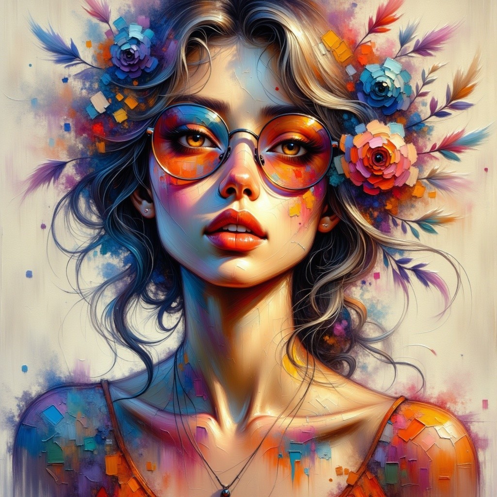 Vibrant Portrait of Young Woman with Colorful Flowers