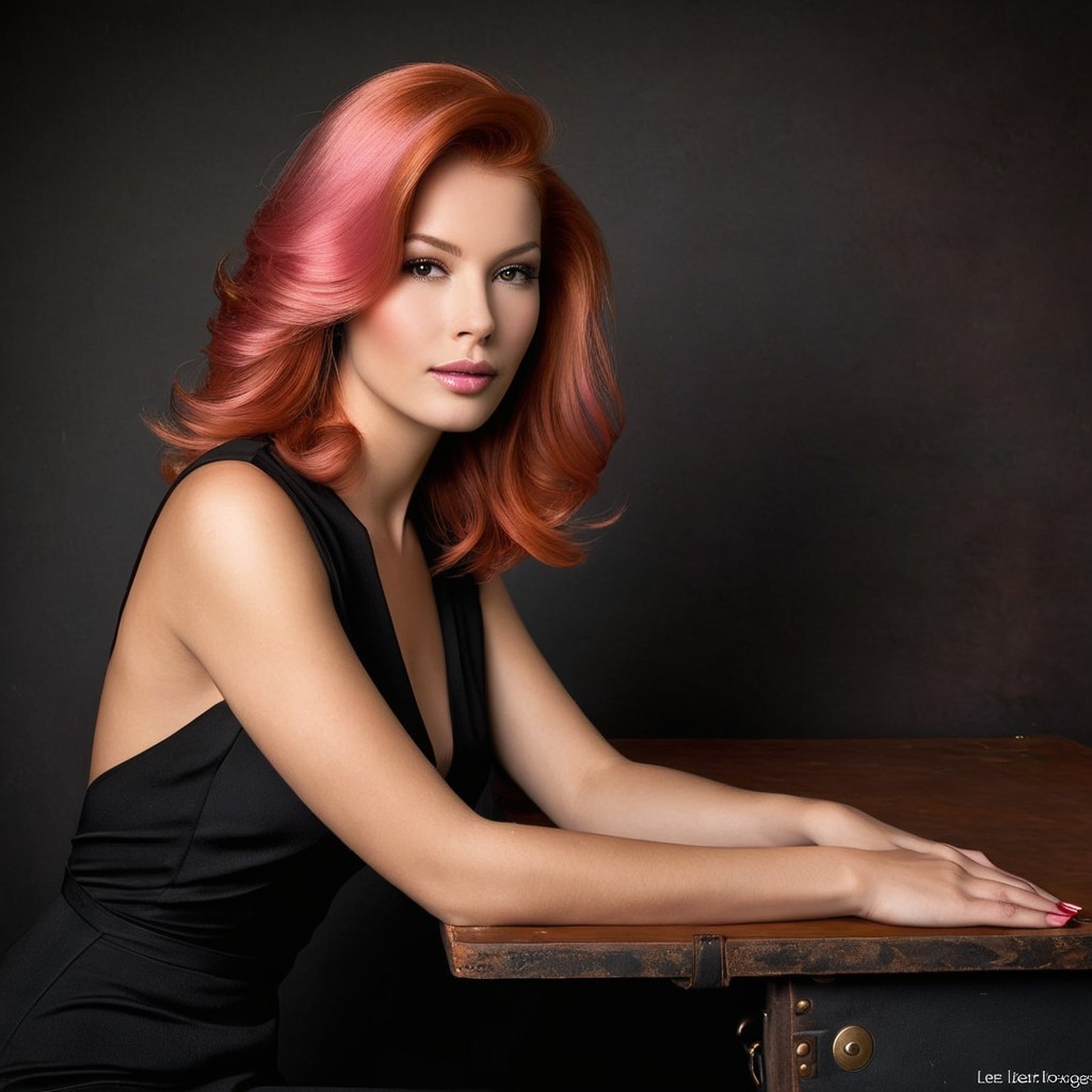 Glamorous model with red hair in elegant pose