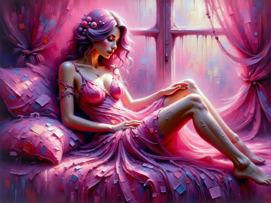 Serene Woman in Soft Pink Light by a Window