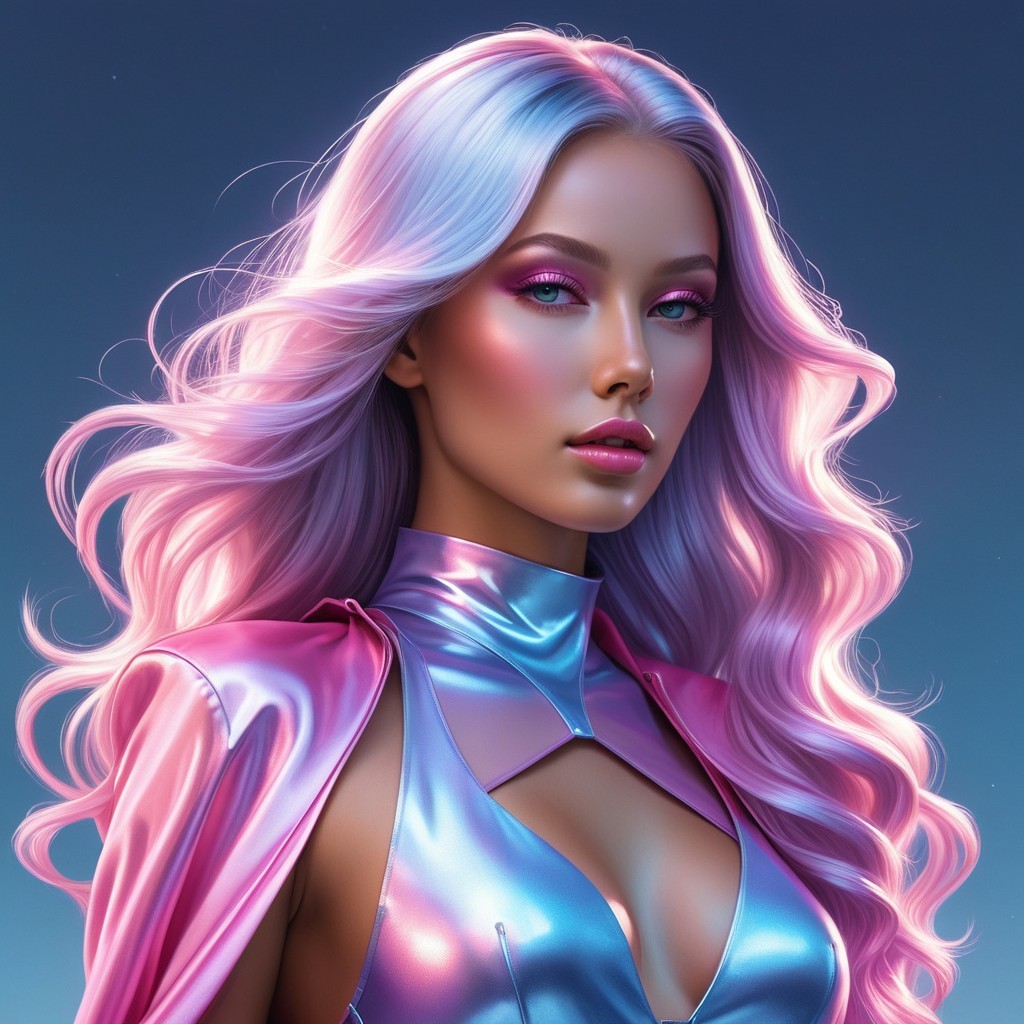 Futuristic Woman with Pink and Silver Hair and Outfit