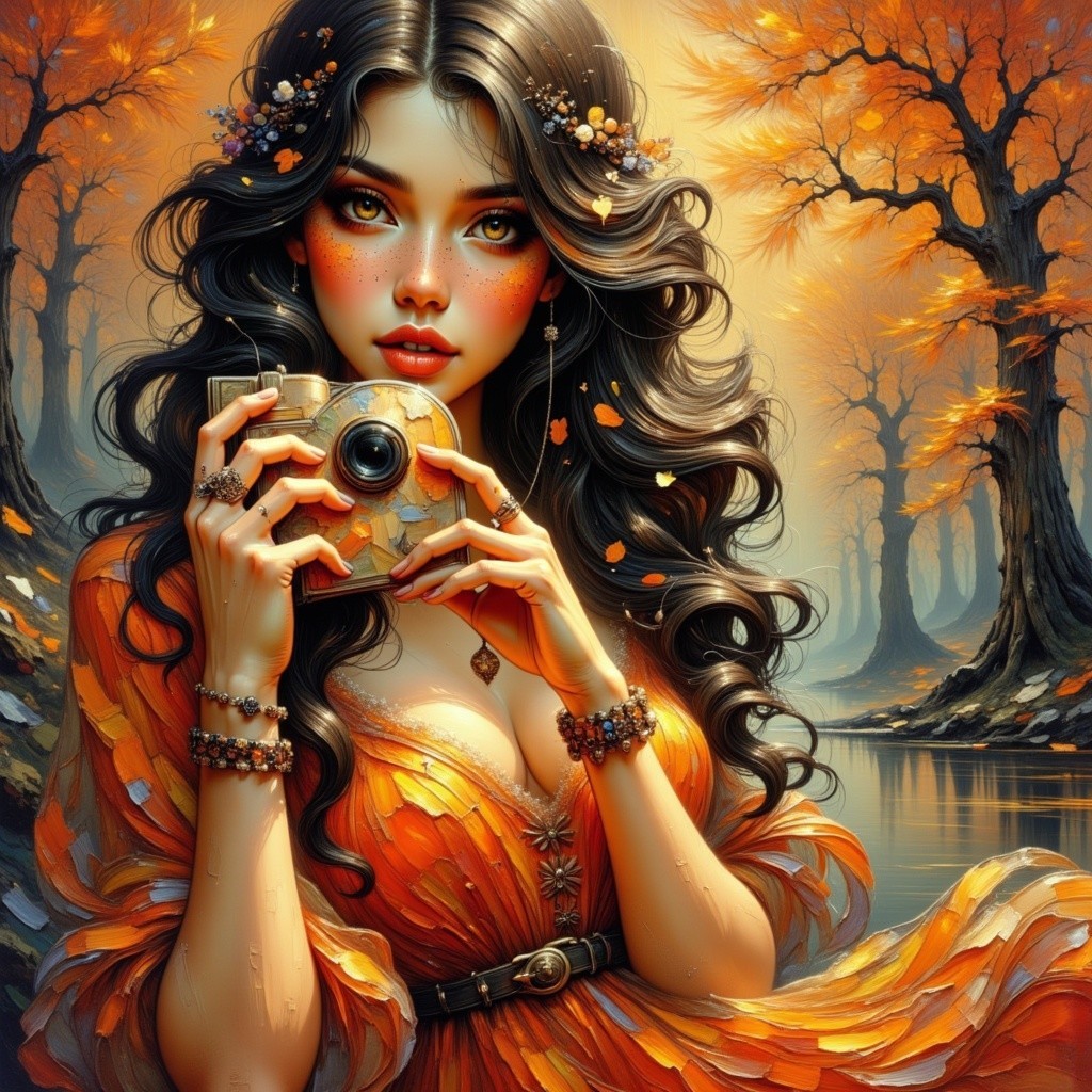 Young Woman in Orange Dress by Autumn River