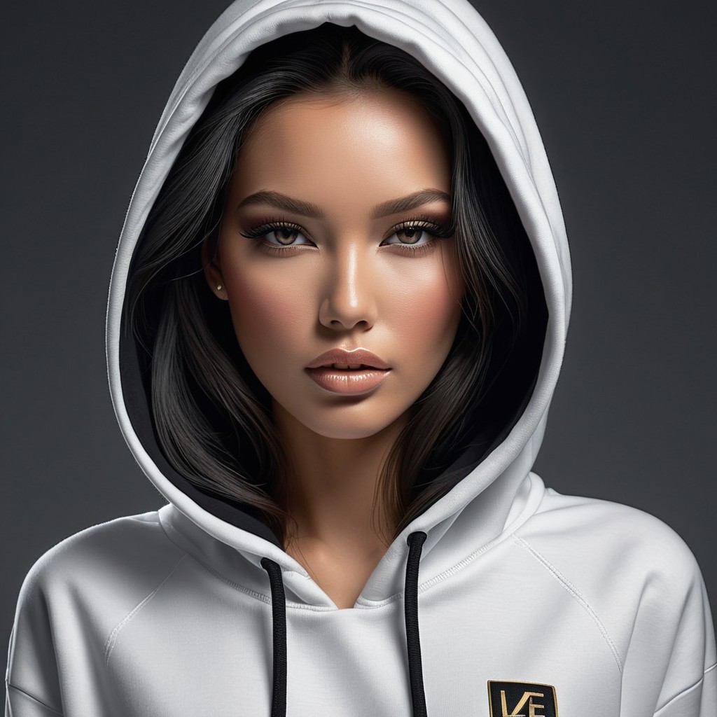 Portrait of a Young Woman in a White Hoodie