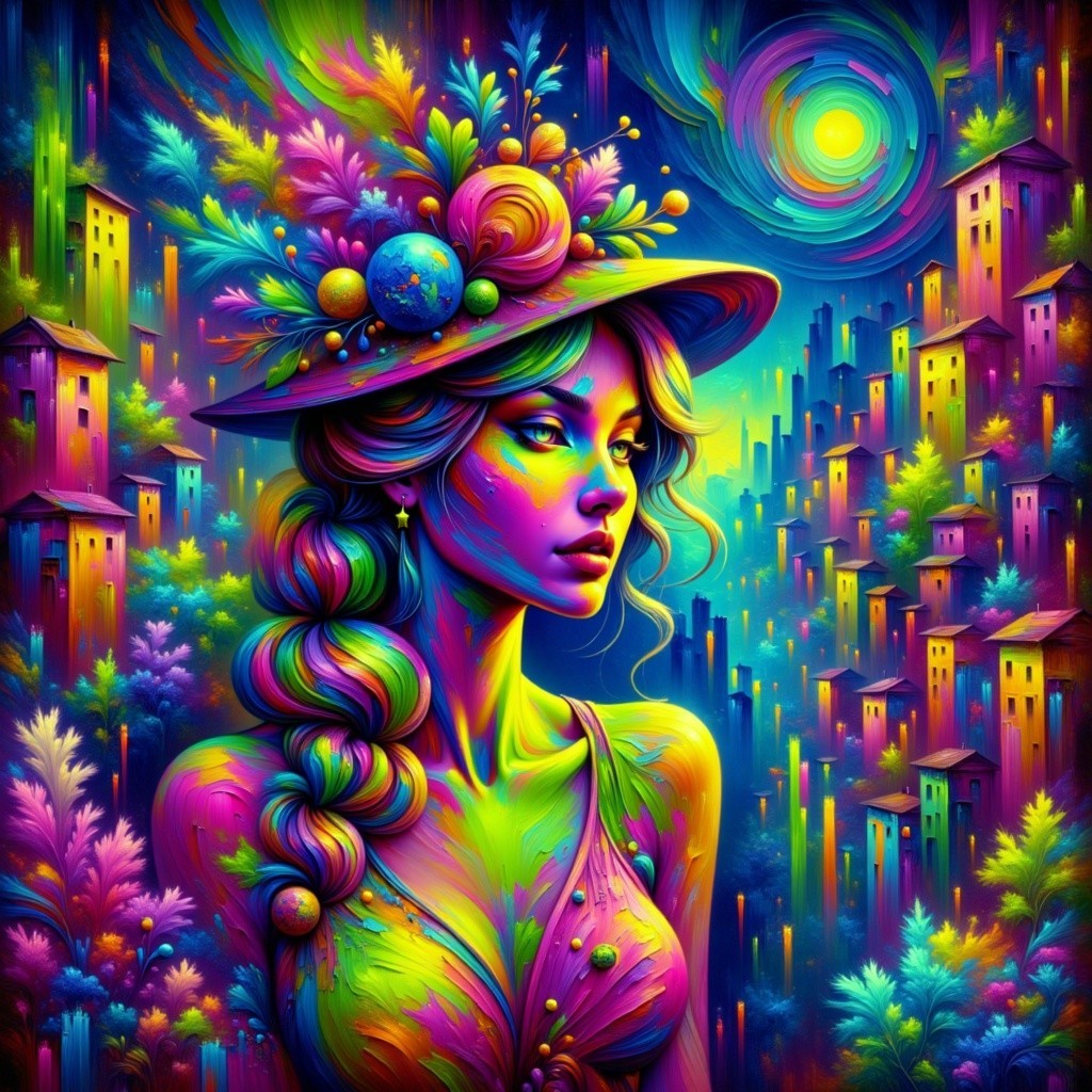 Surreal Portrait of a Woman with Colorful Flowers