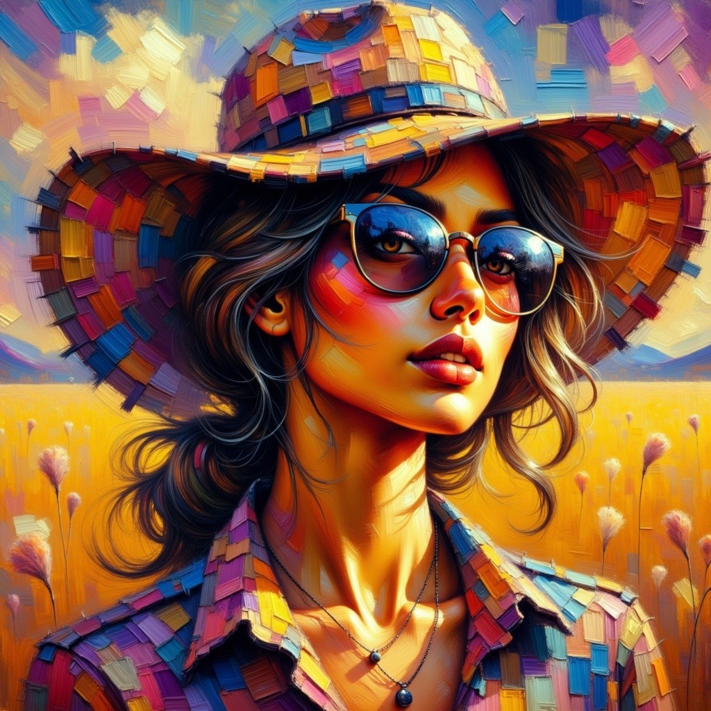Young Woman in Vibrant Outfit in Golden Field