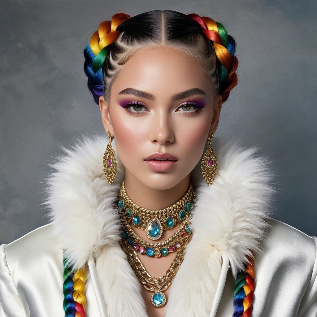 Portrait of a young woman with vibrant braids and jewelry