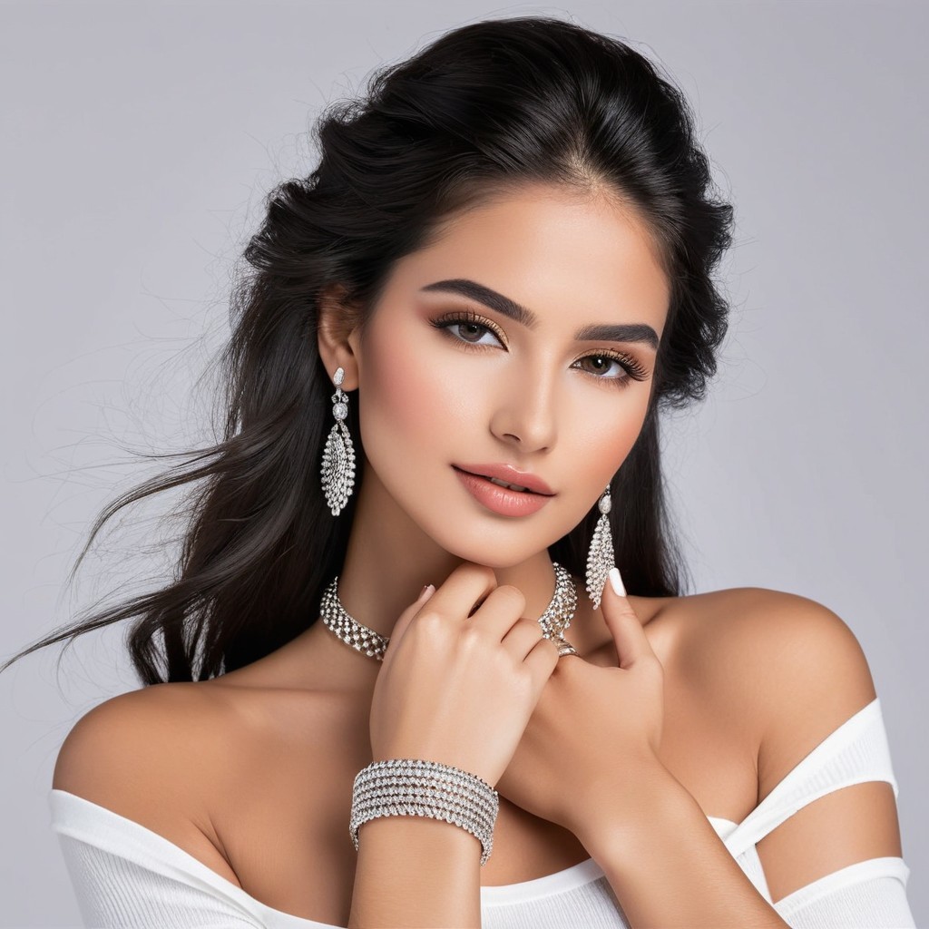 Elegant Woman with Flawless Complexion and Jewelry