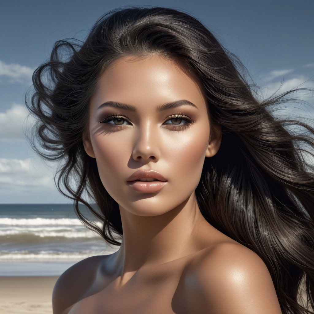Portrait of a Young Woman at the Beach with Ocean View