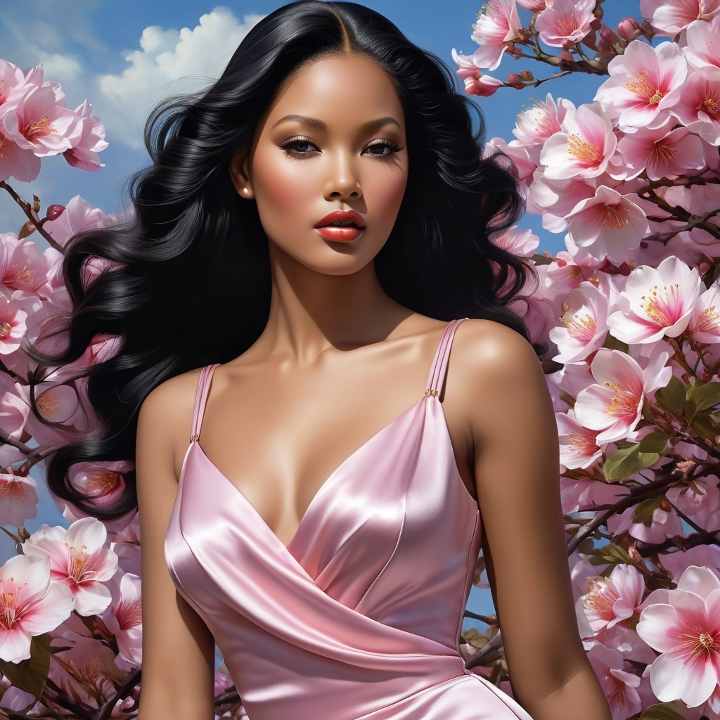 Woman in Pink Dress Among Cherry Blossoms