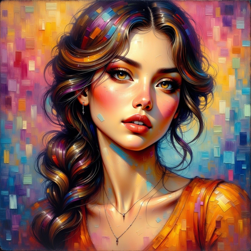 Portrait of a Young Woman with Wavy Hair and Makeup