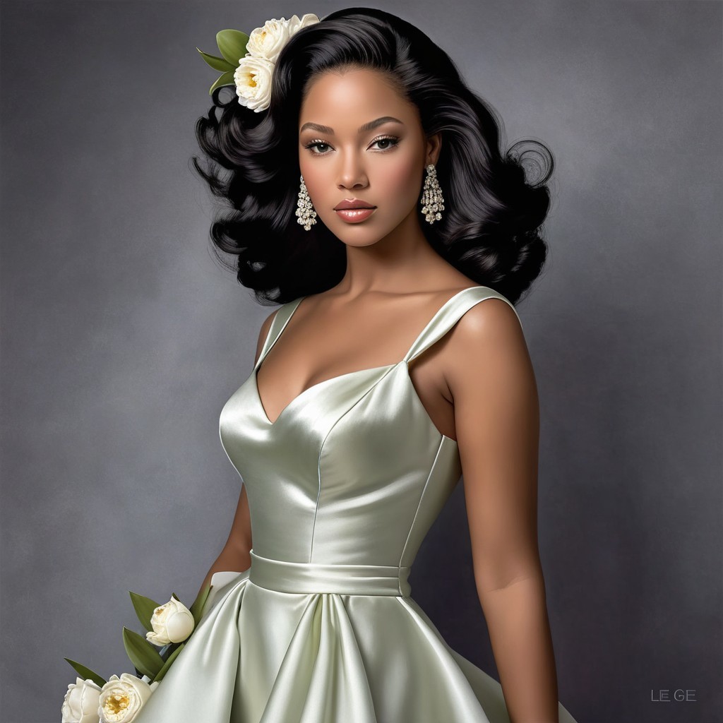 Elegant Woman in Satin Gown with White Roses