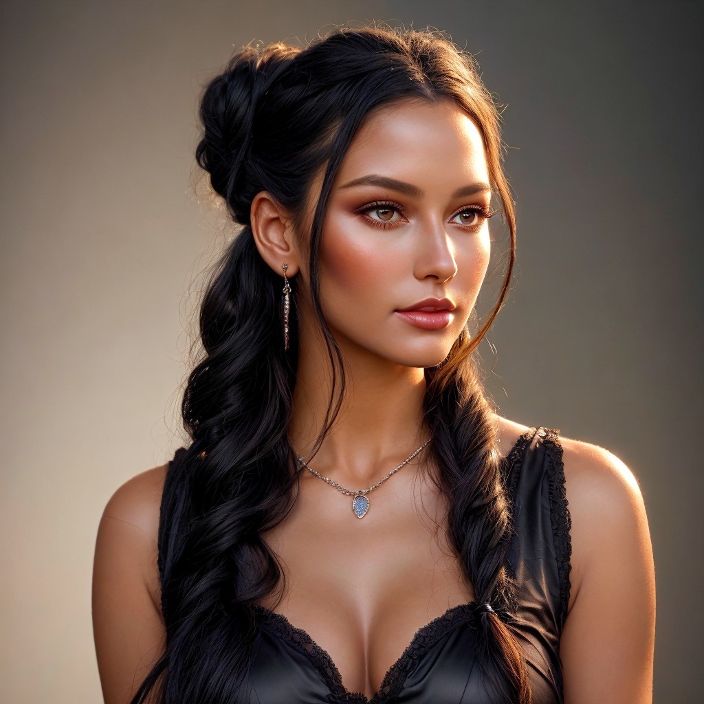 Portrait of a Young Woman with Long Dark Hair