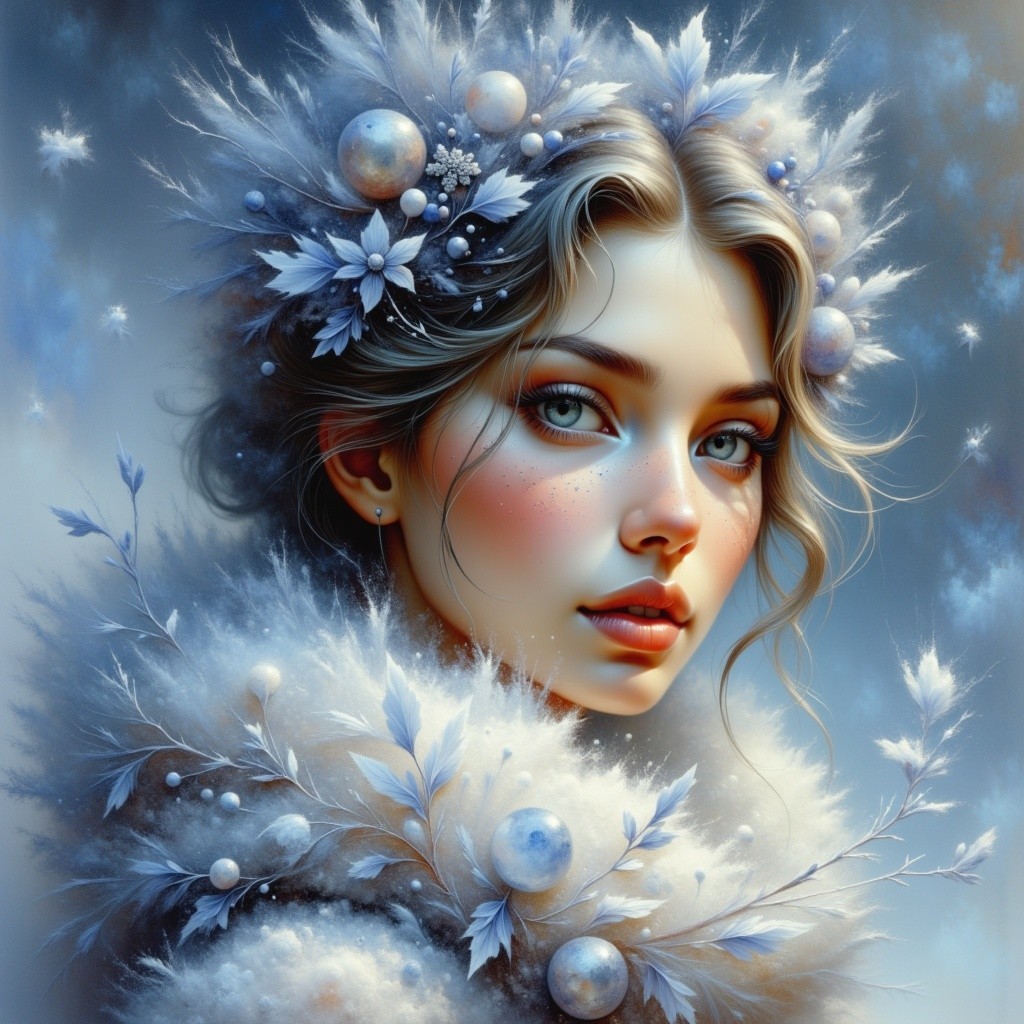 Winter Portrait of a Young Woman with Ethereal Elements