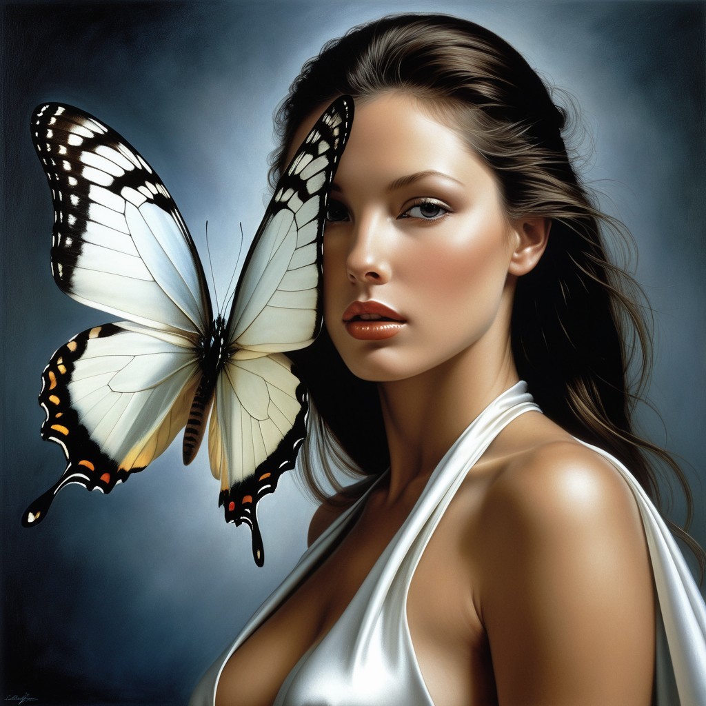 Close-Up Portrait of a Woman with Butterfly Detail