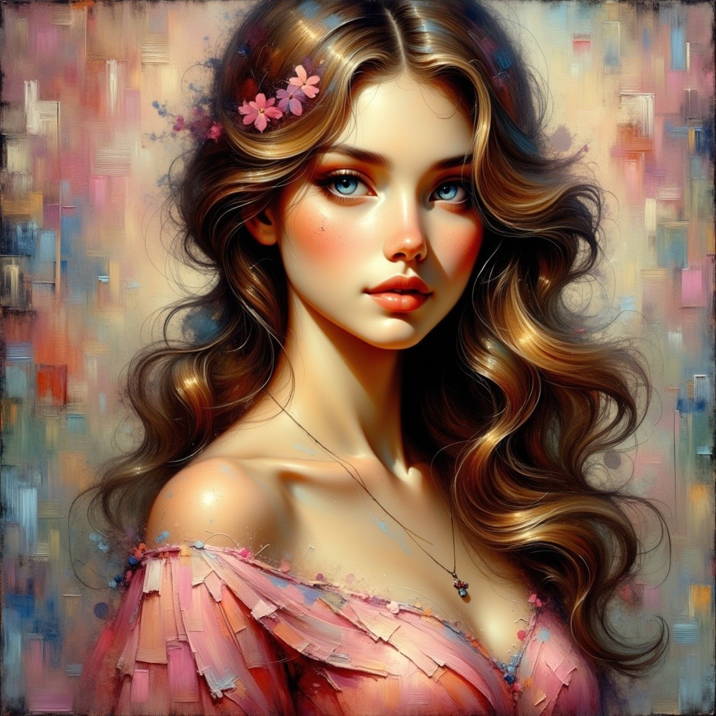 Detailed Portrait of a Young Woman with Blossoms