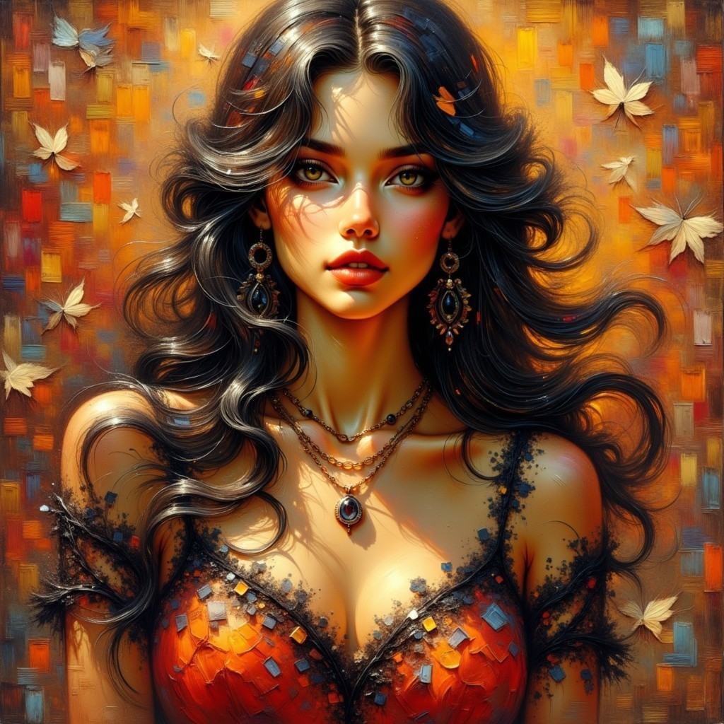 Portrait of a Young Woman in Autumn Background