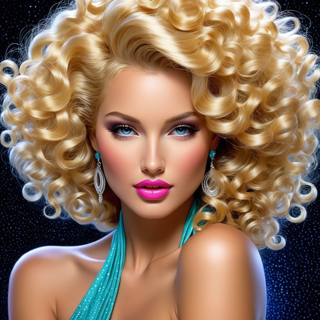 Elegant Woman with Golden Curly Hair in Glamorous Style
