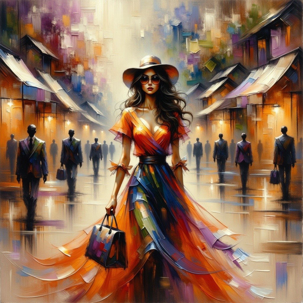 Stylish Woman in Orange Dress on Urban Street