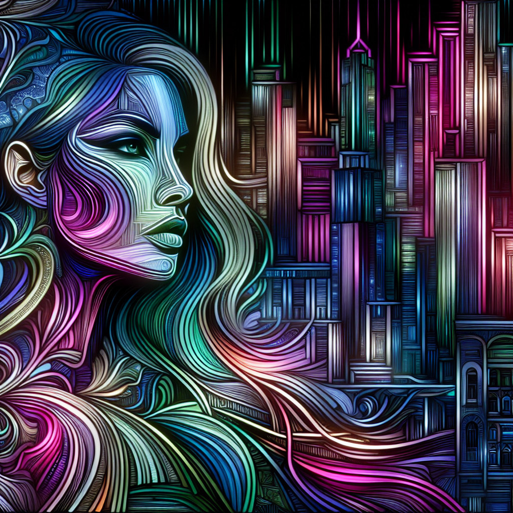 Stylized Female Profile with Abstract Cityscape Elements