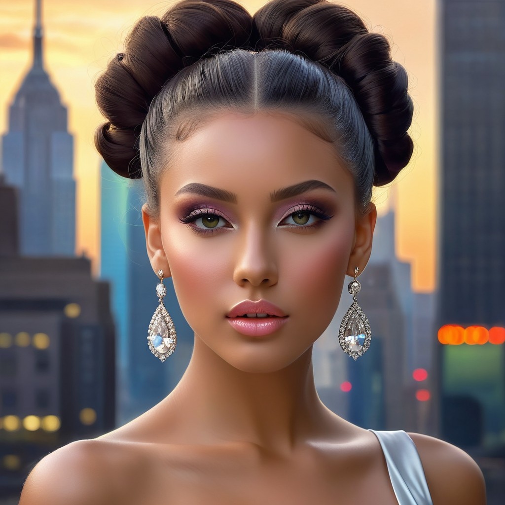 Portrait of a Young Woman with City Skyline Background