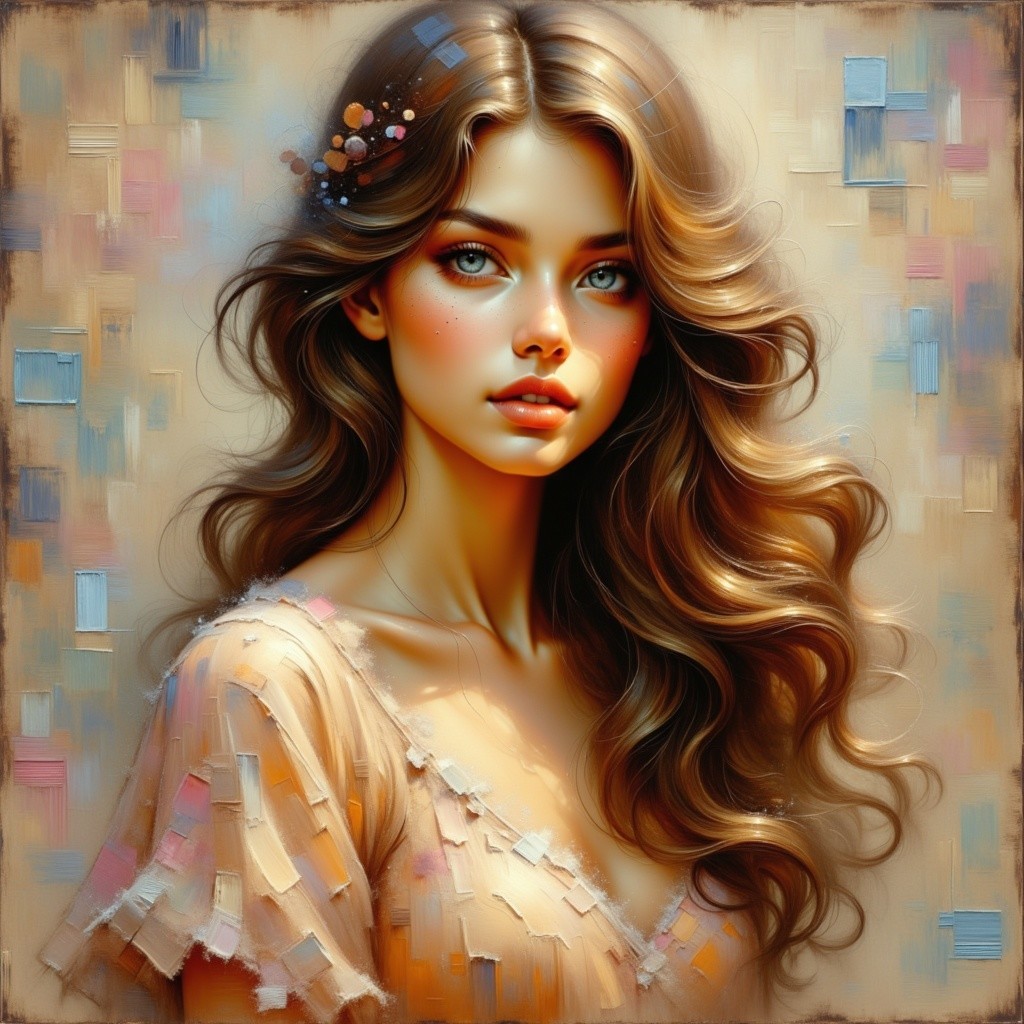 Oil Painting of Young Woman with Curly Brown Hair