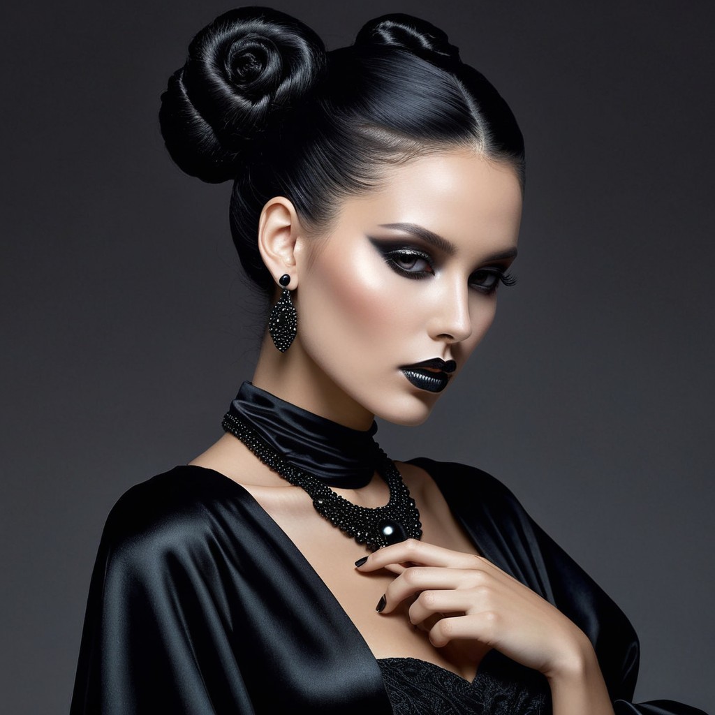 Dramatic Beauty Look with Bold Black Lipstick and Smoky Eyes
