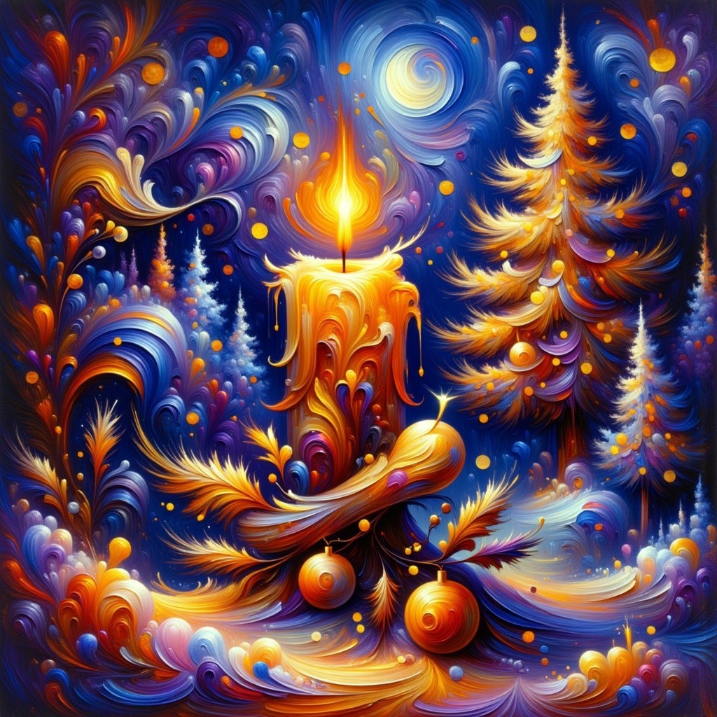 Vibrant Winter Landscape with Glowing Candle Centerpiece
