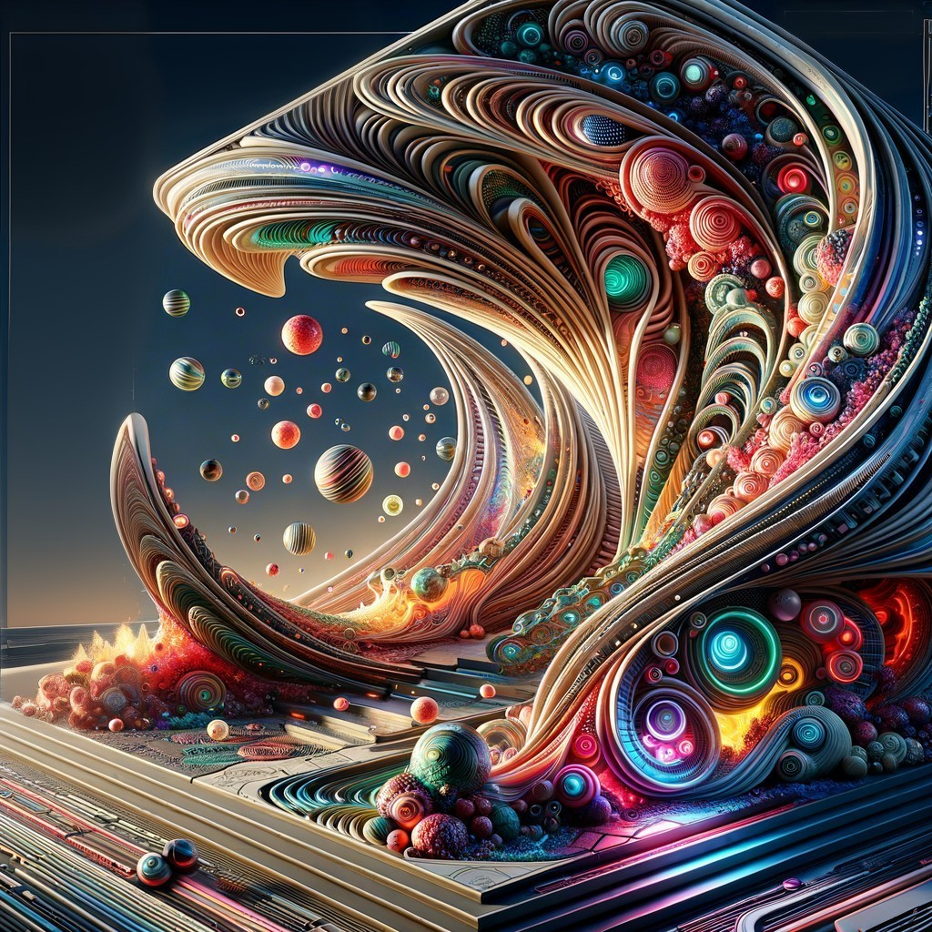 Vibrant Abstract Wave with Colorful Orbs and Textures
