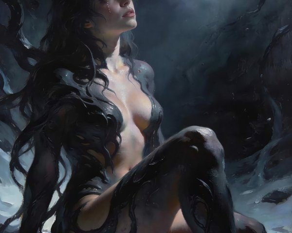 Digital painting of a woman with celestial lighting