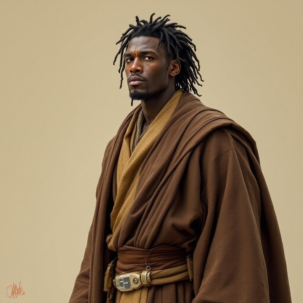 Confident Figure in Earth-Toned Fantasy Robe