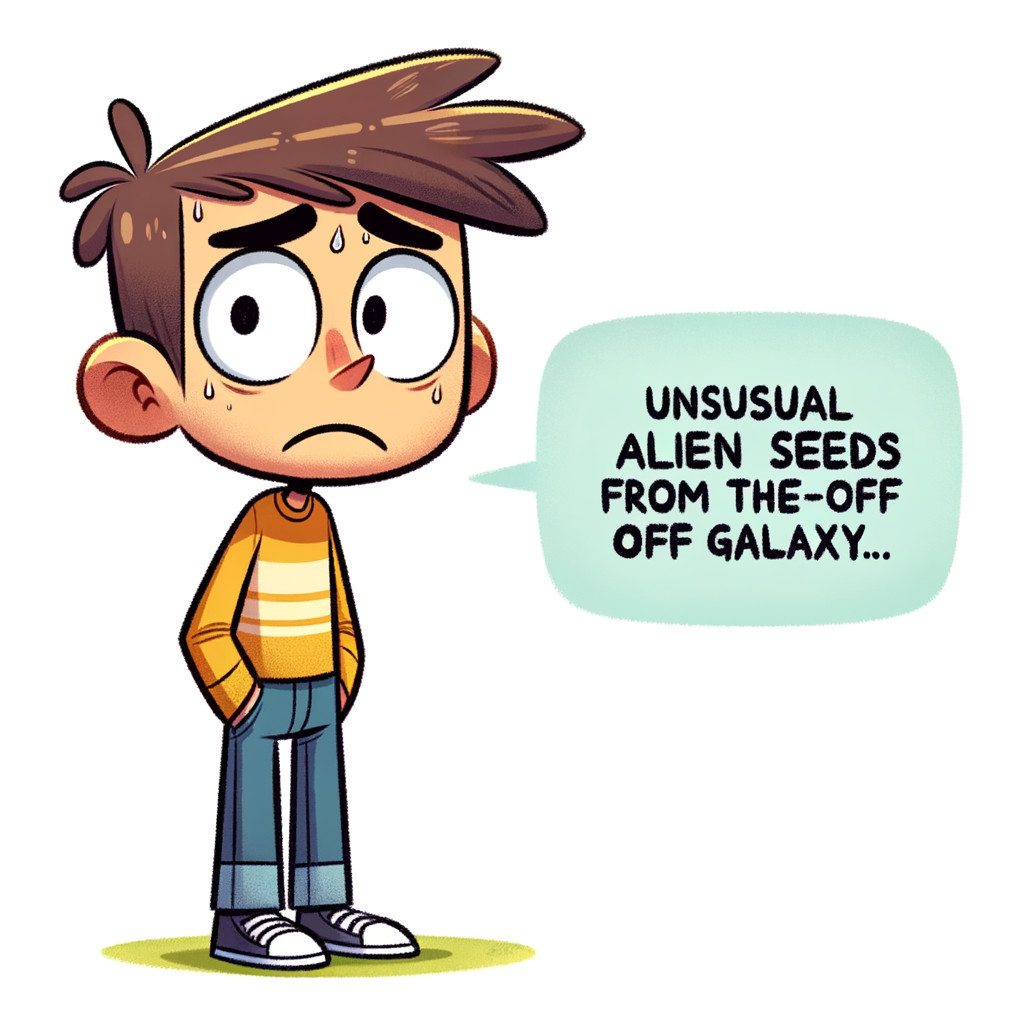 Cartoon Boy in Striped Sweater with Alien Seeds Theme