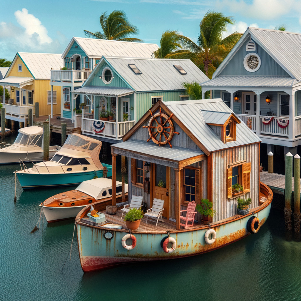 Charming Houseboat on Calm Waters with Coastal Decor