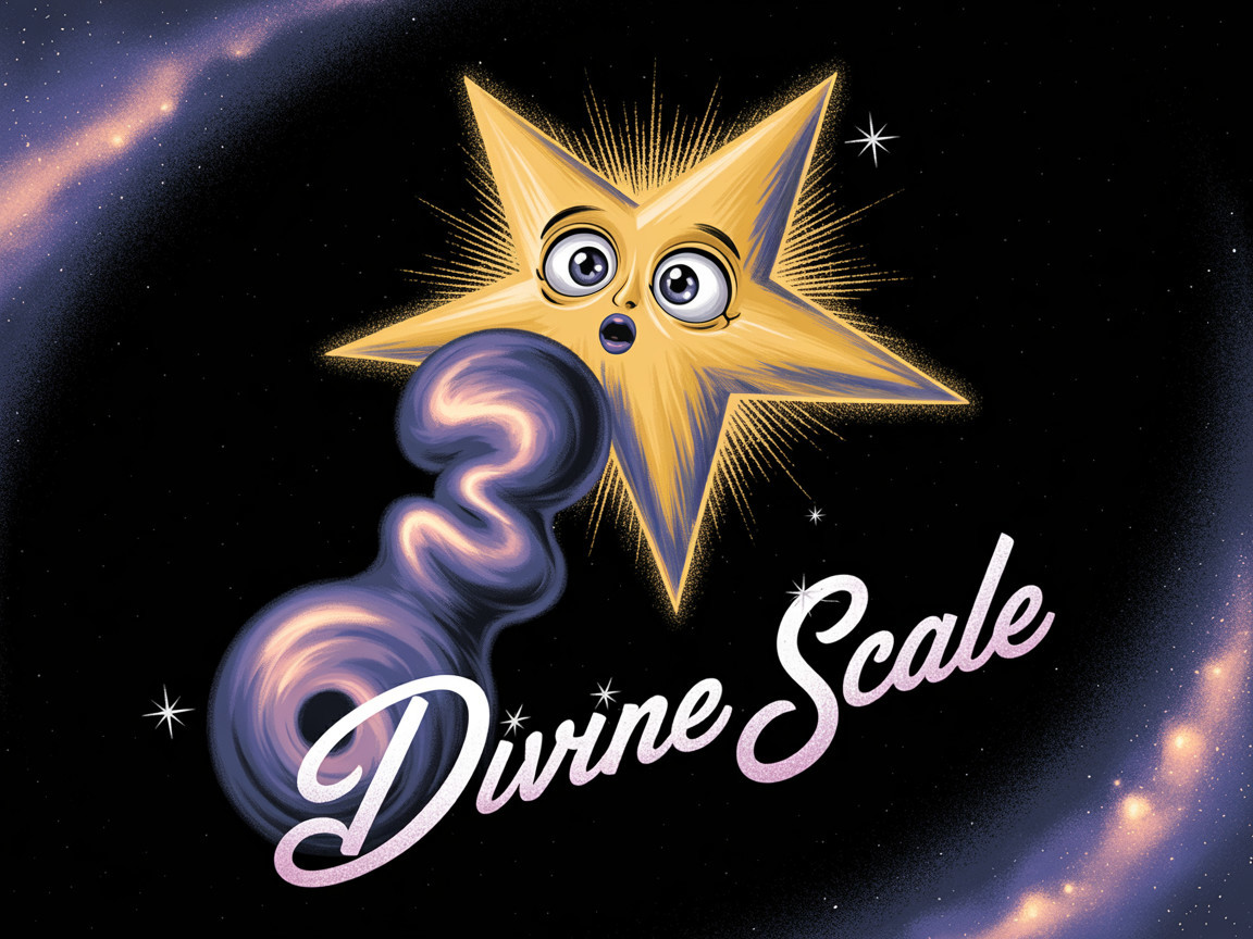 Cartoonish star with cosmic backdrop and playful text