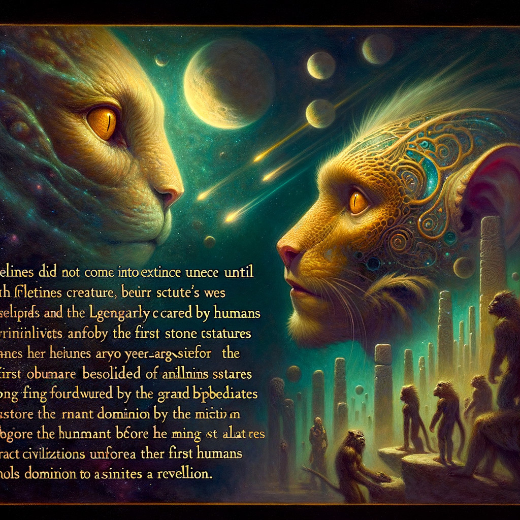 Surreal Artwork of Feline-Headed Humanoids in Cosmos