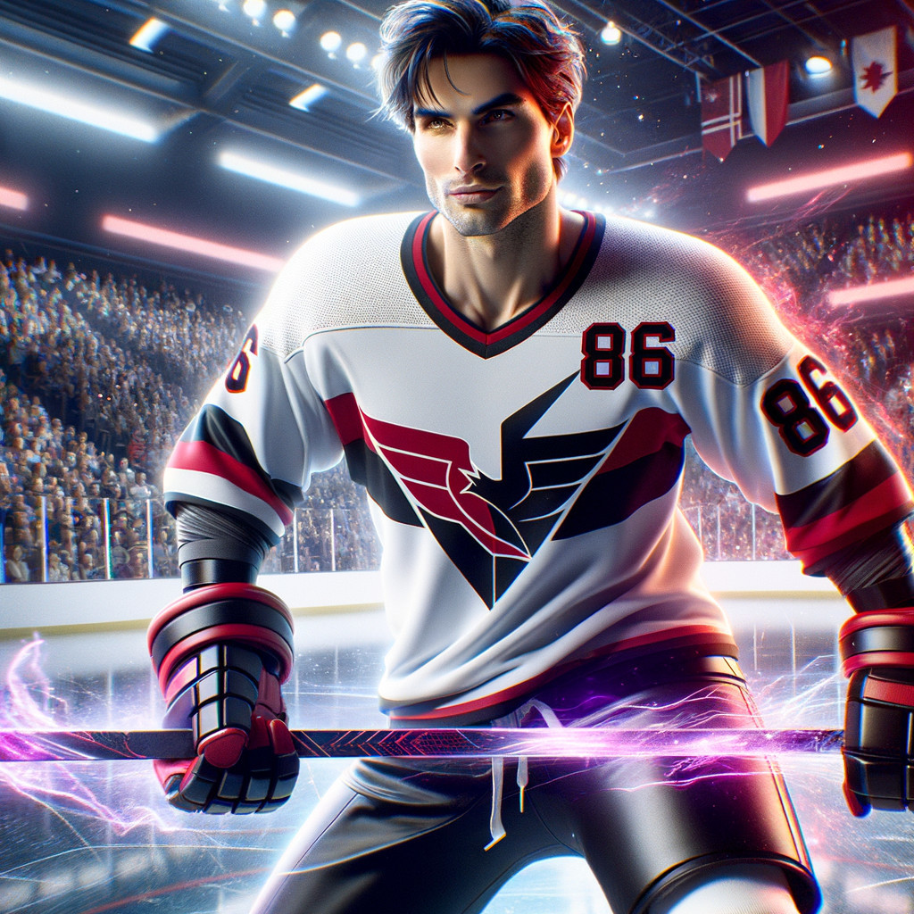 Confident Hockey Player in White Jersey on Ice