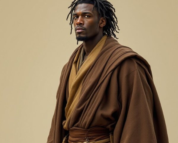 Confident Figure in Earth-Toned Fantasy Robe