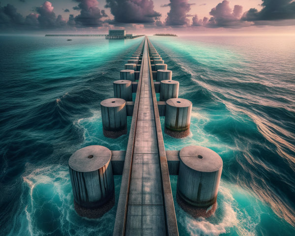 Pier Overlooking Turquoise Sea at Sunset