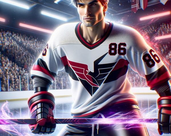 Confident Hockey Player in White Jersey on Ice