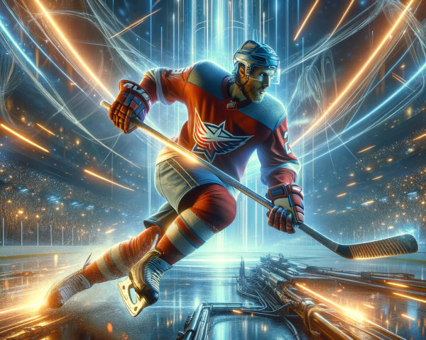 Dynamic Hockey Player in Colorful Arena Setting