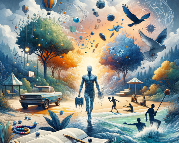 Surreal Landscape with Nature and Discovery Elements