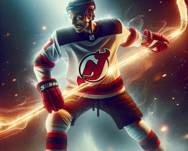Dynamic Hockey Player in Red and Black Jersey