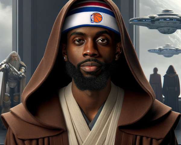 Futuristic Jedi Scene with Sports Culture Elements