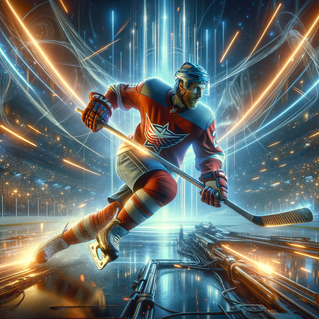 Dynamic Hockey Player in Colorful Arena Setting