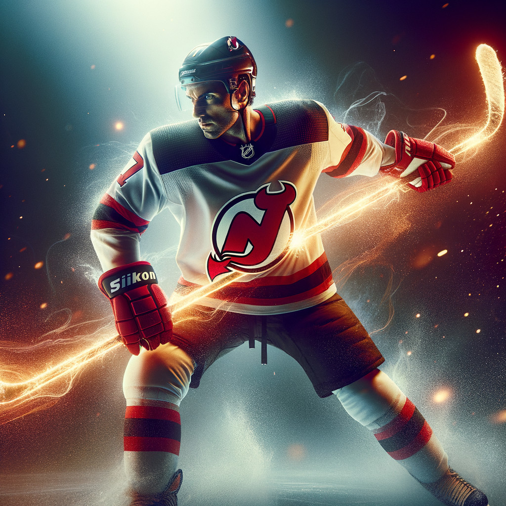 Dynamic Hockey Player in Red and Black Jersey