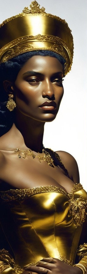 Portrait of a woman in a shimmering golden gown