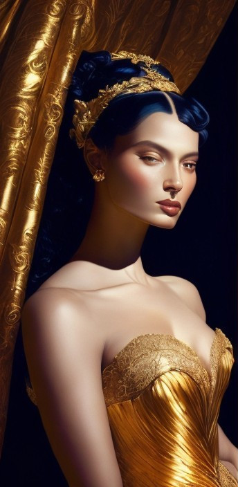 Portrait of a Woman in a Golden Gown with Crown